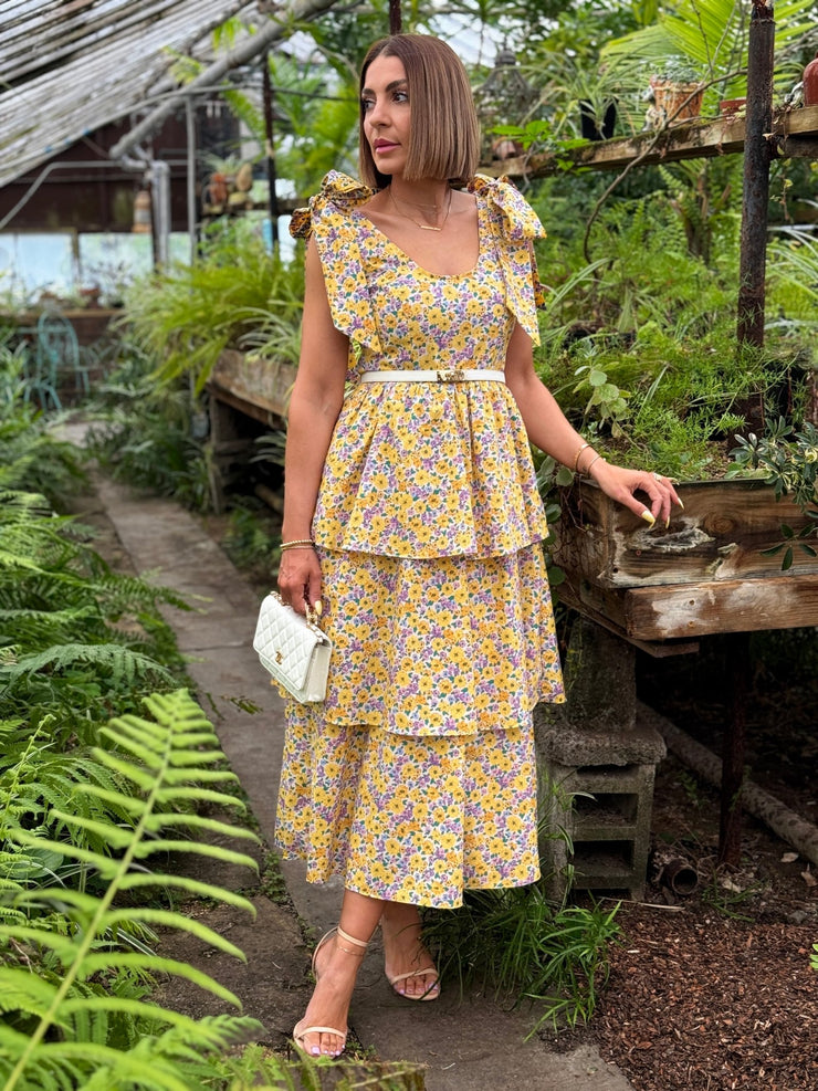 Drew Tiered Midi Dress (Sunny Hunny) by Buddy Love - theClothesRak