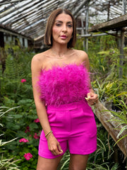 Fancy Strapless Feather Crop Top (Magenta) by Buddy Love - theClothesRak