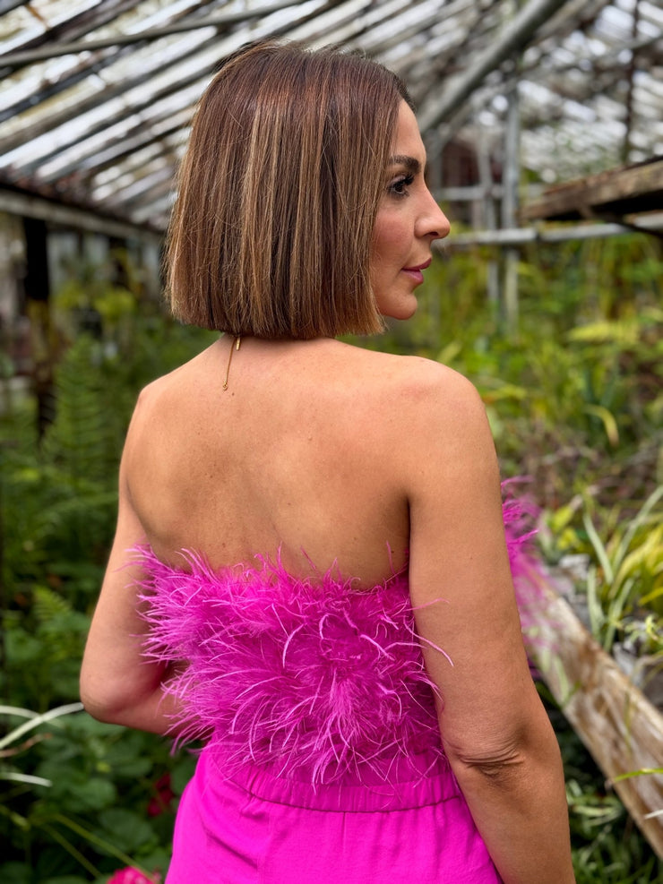 Fancy Strapless Feather Crop Top (Magenta) by Buddy Love - theClothesRak