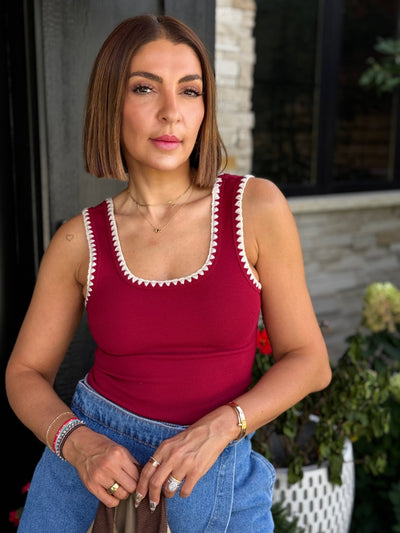 Greta Whipstitch Bodysuit (Burgundy) - theClothesRak