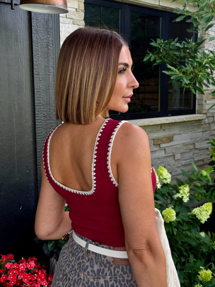 Greta Whipstitch Bodysuit (Burgundy) - theClothesRak