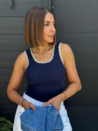 Greta Whipstitch Bodysuit (Navy) - theClothesRak