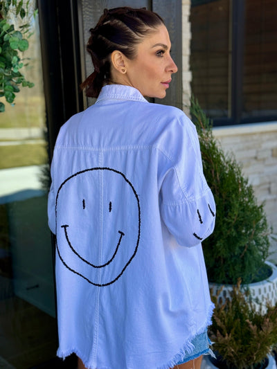 Happy Smiles Shirt Jacket (White) - theClothesRak