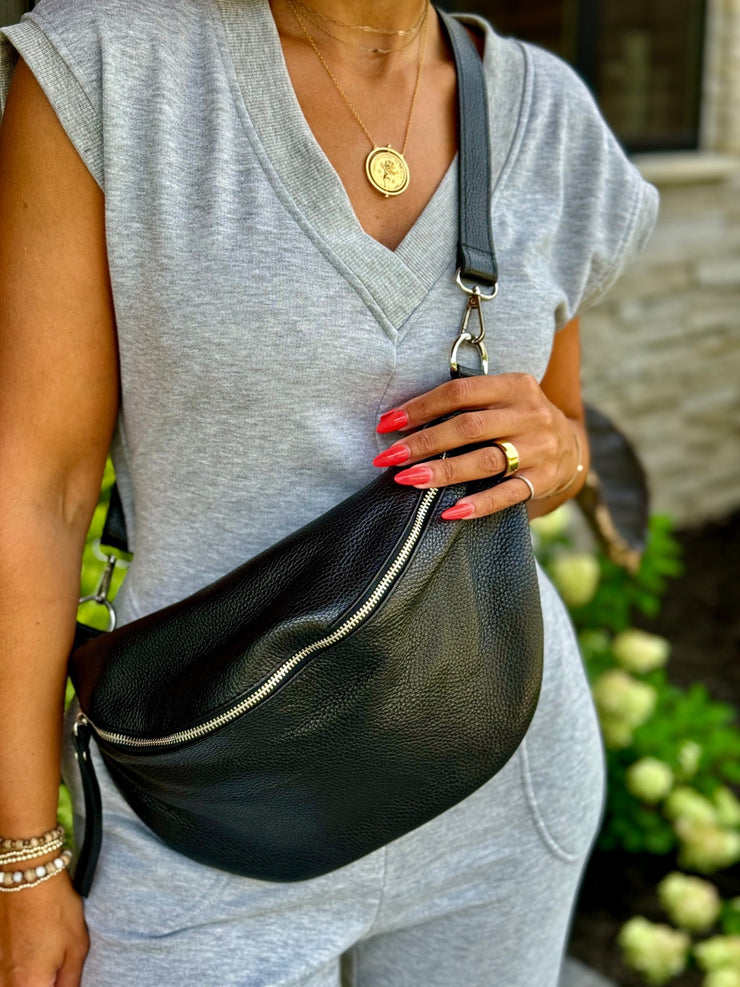 Nicoletta Leather Sling Bag (Black) - theClothesRak