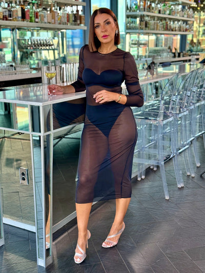 Commando Chic Mesh Long Sleeve Dress - theClothesRak