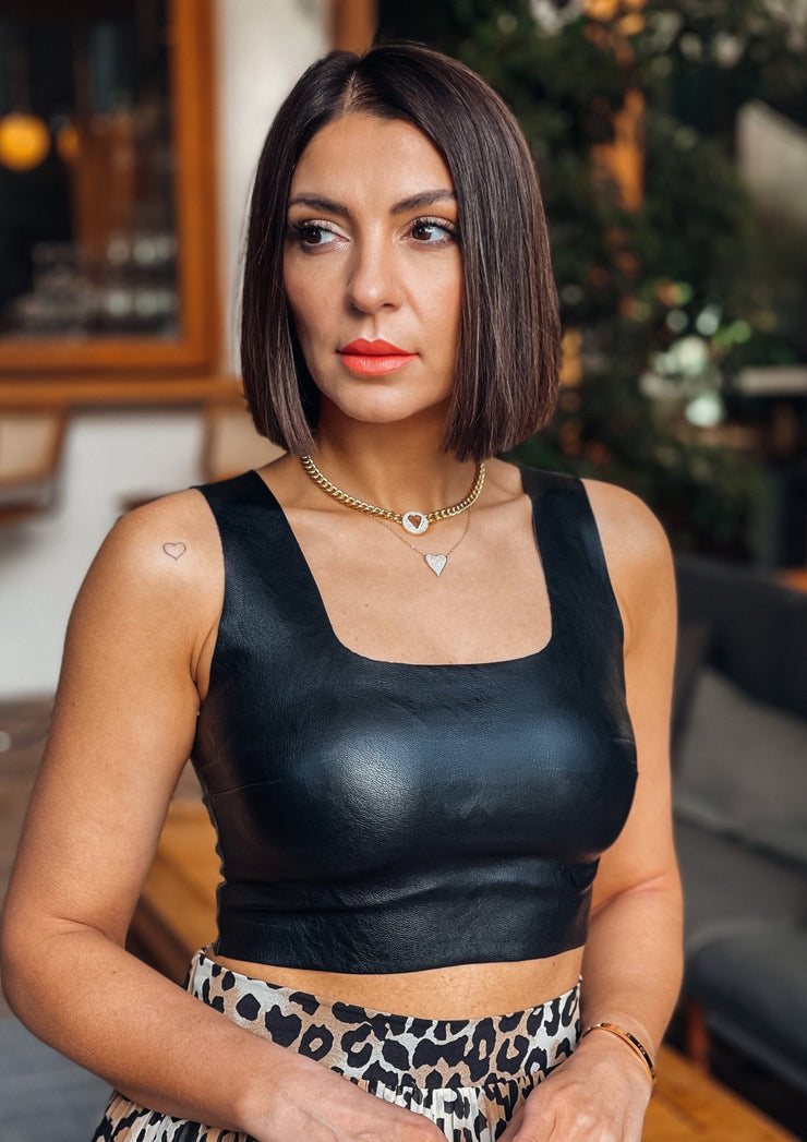 Commando Faux Leather Crop Top (Black) - theClothesRak