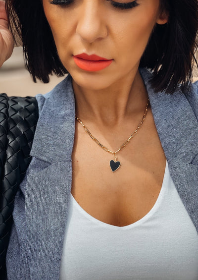Enamel Heart Necklace (Black) - theClothesRak