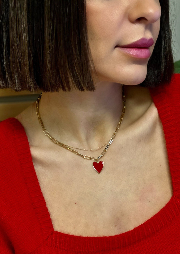 Enamel Heart Necklace (Red) - theClothesRak