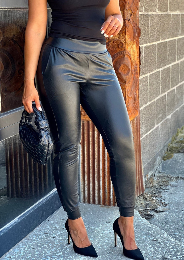 Faux leather joggers - Women's fashion