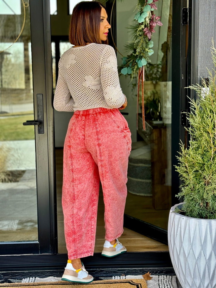 High Road Pull-On Barrel Pant by Free People (Mandarin Red) - theClothesRak