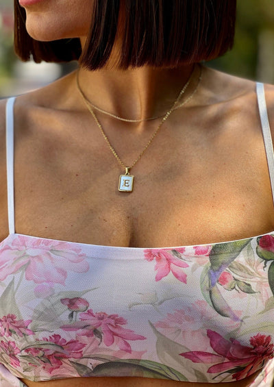 Mother of Pearl Initial Card Necklace - theClothesRak