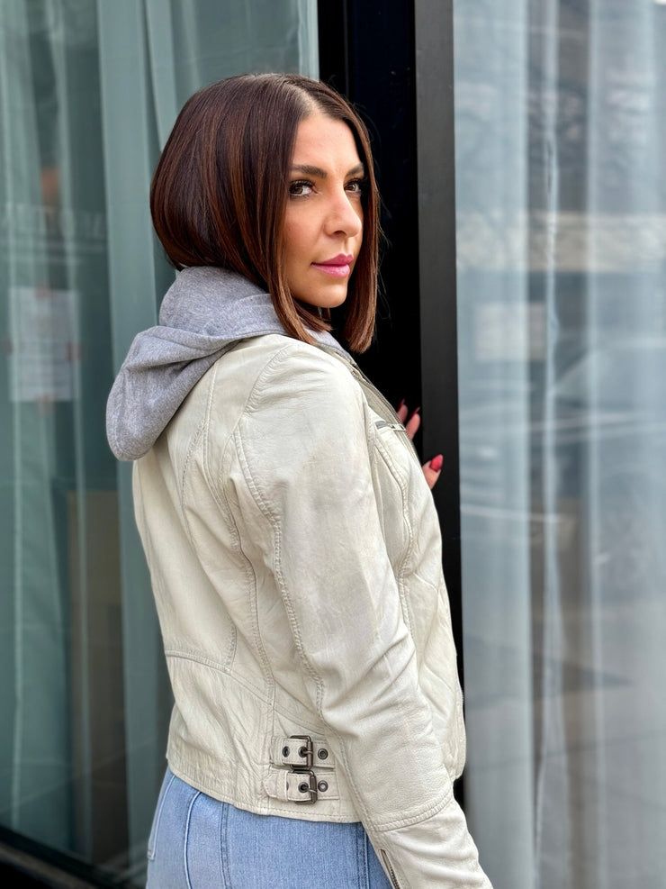 Nola Leather Jacket (White) - theClothesRak