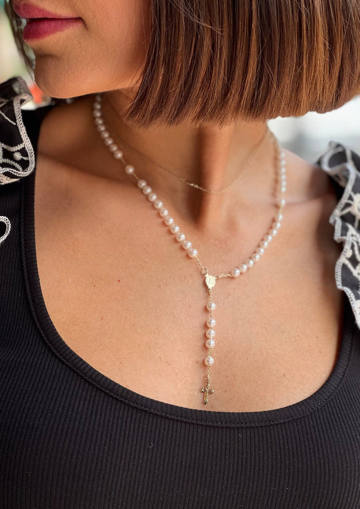 Pearl Rosary Lariat Necklace - theClothesRak