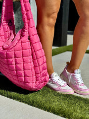 Quilted Carryall Bag (Bubblegum Pink) - theClothesRak