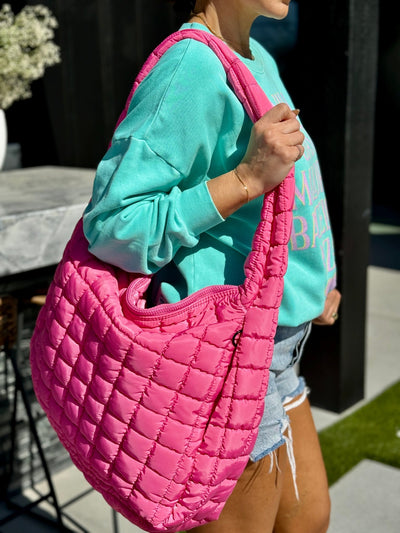 Quilted Carryall Bag (Bubblegum Pink) - theClothesRak