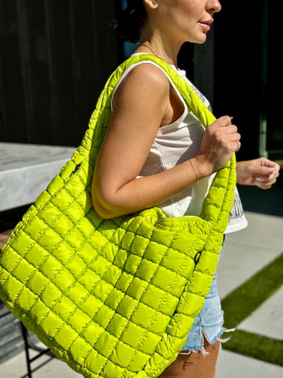 Quilted Carryall Bag (Lime) - theClothesRak