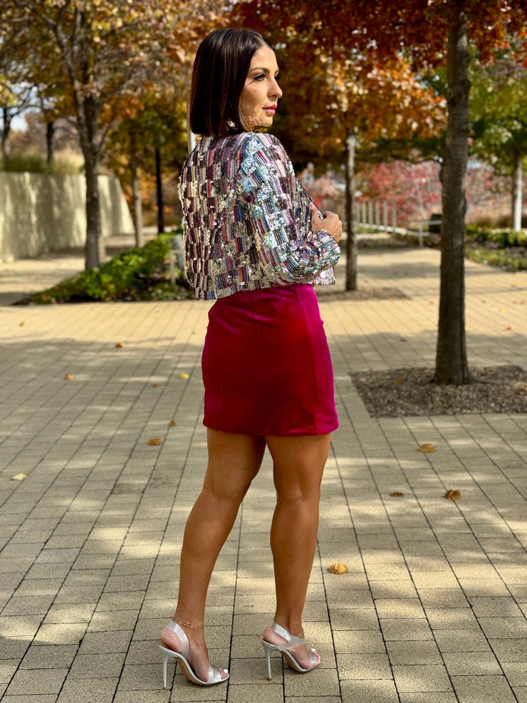 Riva Velvet Mini Skirt (Magenta) - theClothesRak