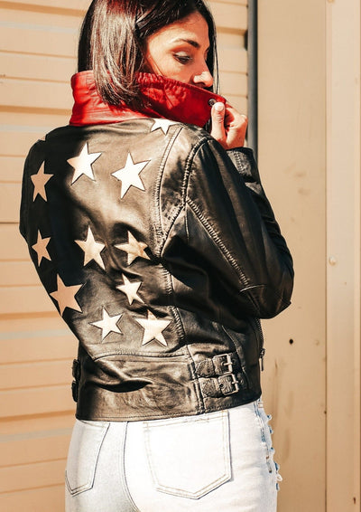 Star Spangled Leather Jacket (Black) - theClothesRak
